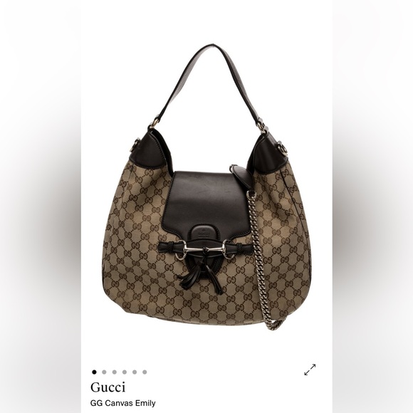 Gucci Handbags - Gucci Beige Brown GG Canvas Shoulder Bag with Dark Brown Leather Trim